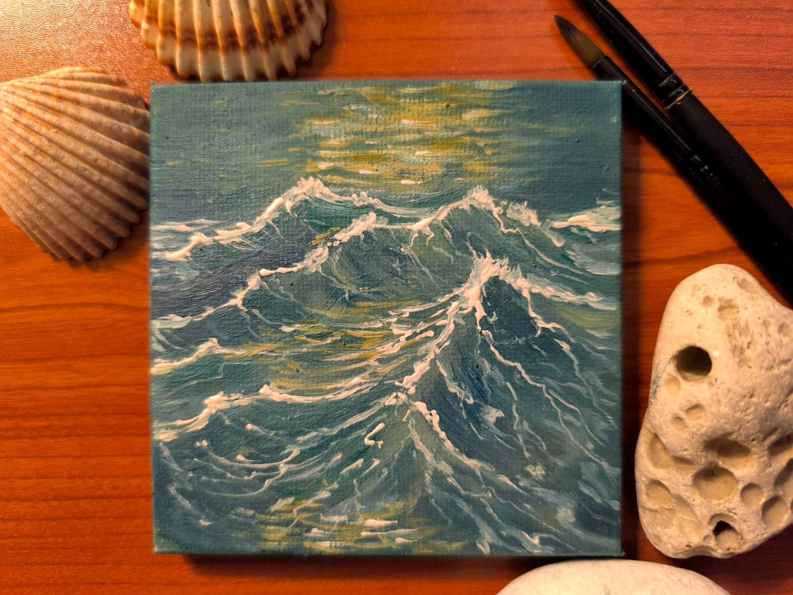 TEXTURED OIL CANVAS WAVE Original Art Painting Landscape Impressionism Seascape