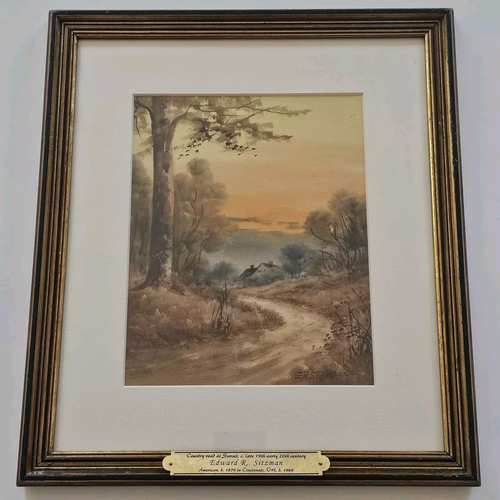 Antique Original Edward Sitzman (1874 – 1949) Watercolor Listed Sunset Country