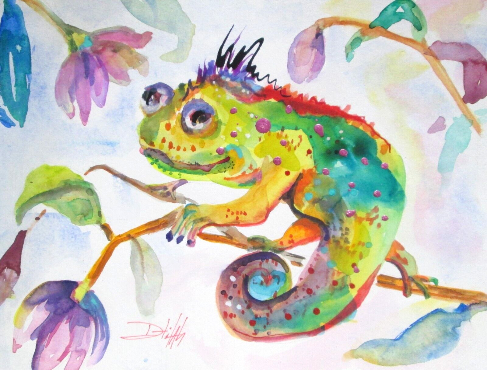 iguana By Delilah impressionism lizard watercolor contemporary animal COA