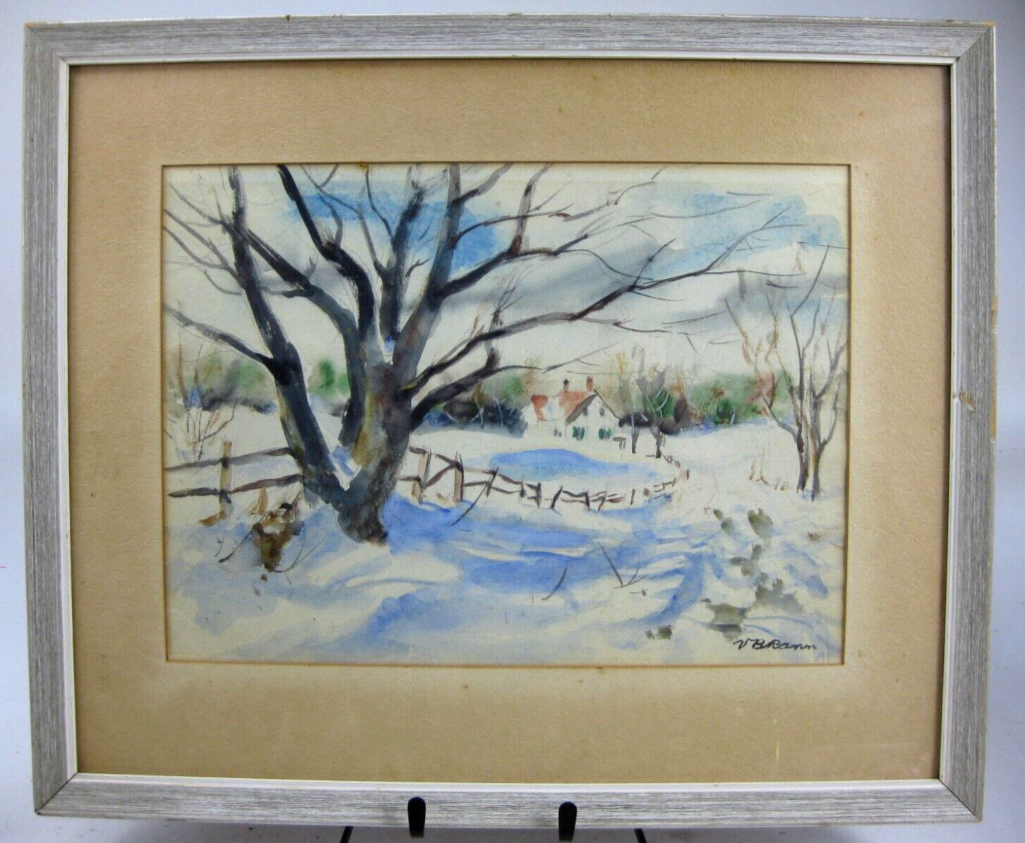 Vollian B Rann Watercolor Painting Winter Scene Farm House Impressionist Listed