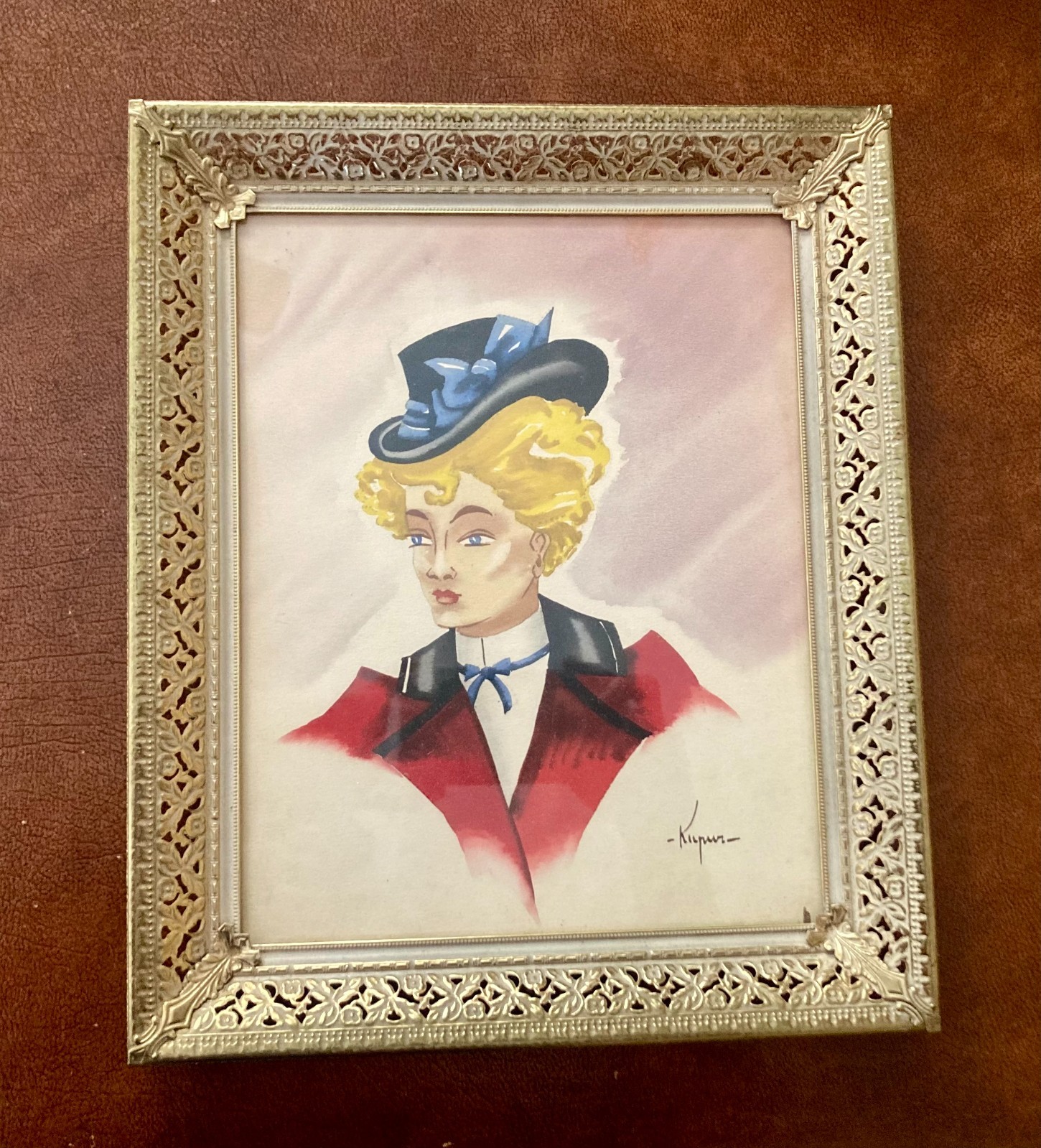Vintage Ruben Kupur MCM Fashion Lady Portrait Signed «Kupur «9.75»X 11.75″ Frame
