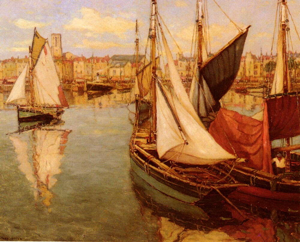 Oil painting in the port Dans-Le-Port-De-La-Rochelle-Georges-Charpentier canvas