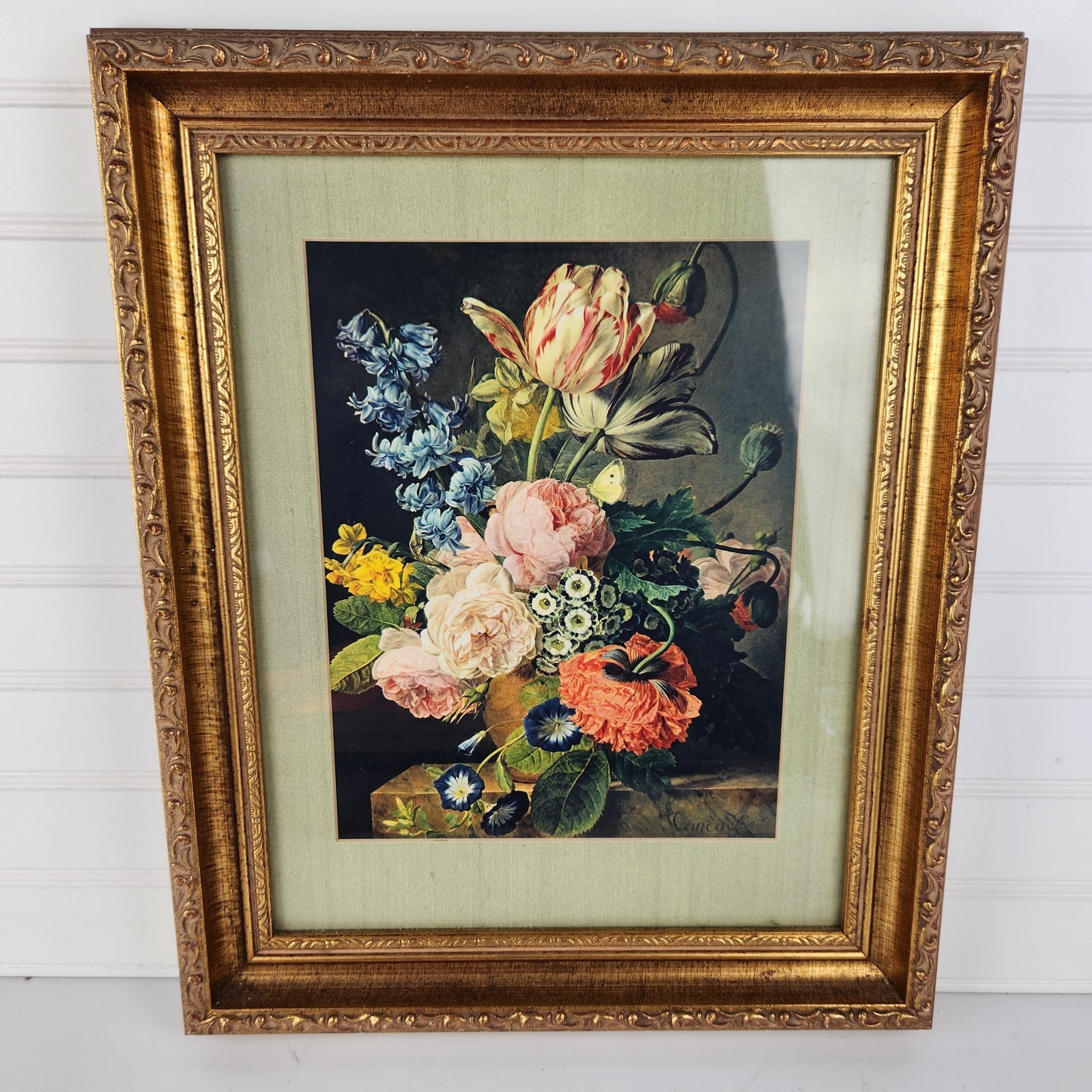 Framed Floral Still Life Print Dutch Master Style Ornate Gold Frame Art
