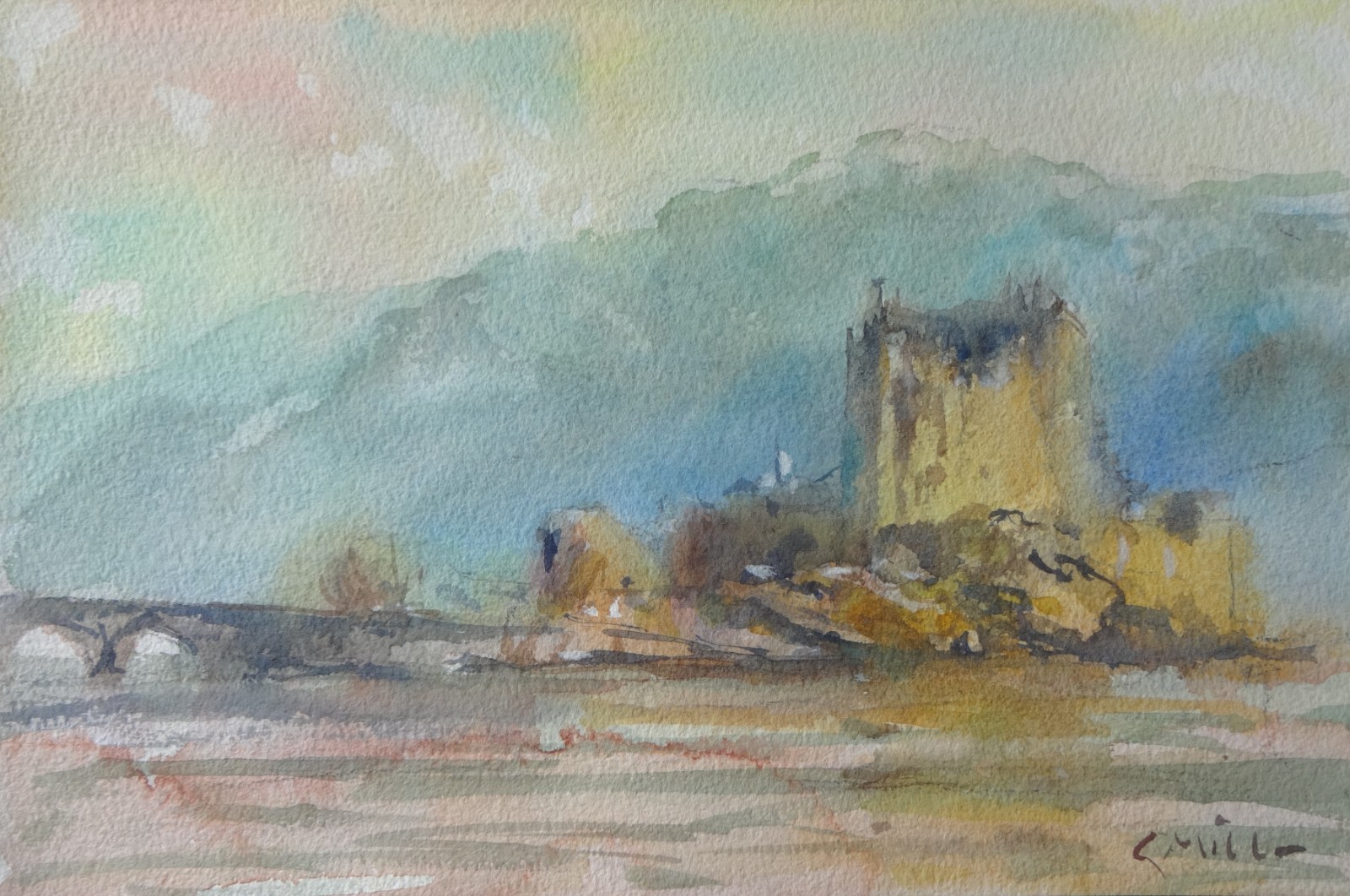 GERRY MILLER – «Eileen Donan Castle». Watercolour painting on paper. 27x19cm