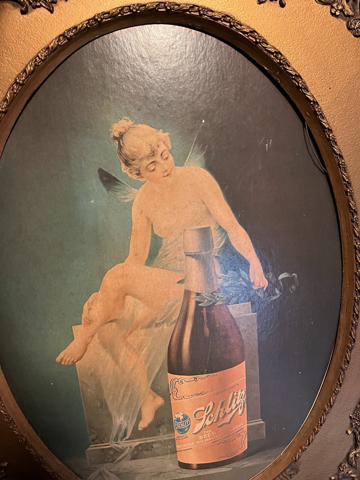 Schultz beer fairy vintage Painting. Original Picture With Full Frame.