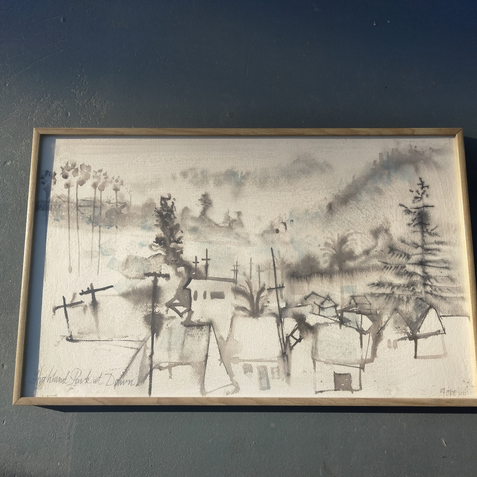 Org Watercolor Painting, Titled: «Highland Park at Dawn» by Cal. Artist Gore,