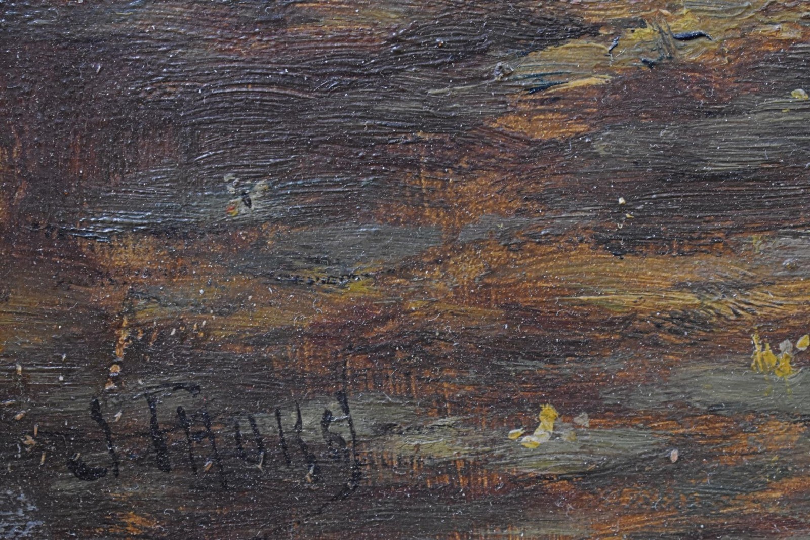 Joseph Thors Rustic landscape with Figures By a Cottage Oil Painting c1890