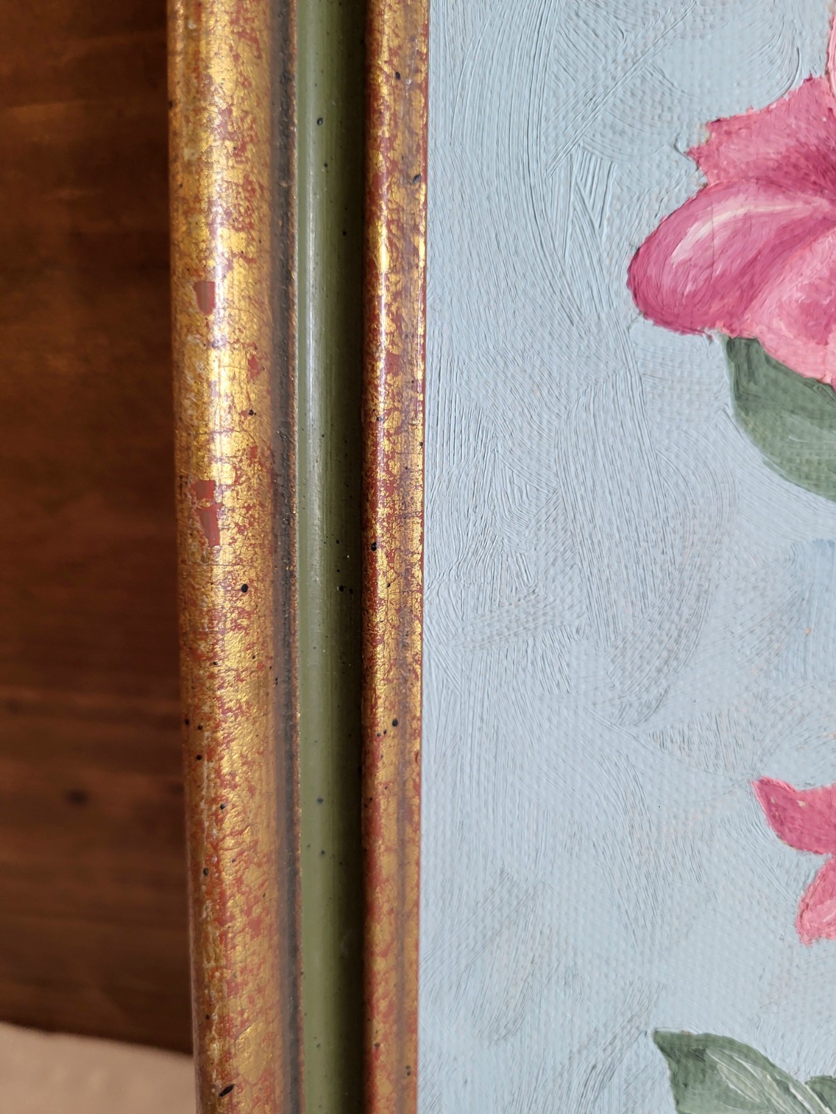 Vintage Framed Floral Painting Signed 17×10