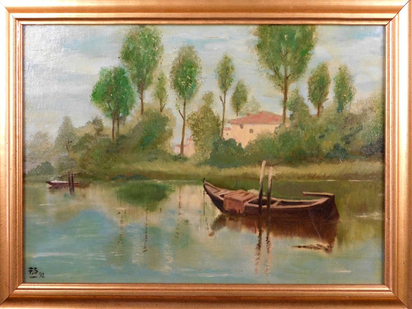 LITTLE BOATS ON THE RIVER – NICE OIL PAINTING – SIGNED AND DATED – FRENCH