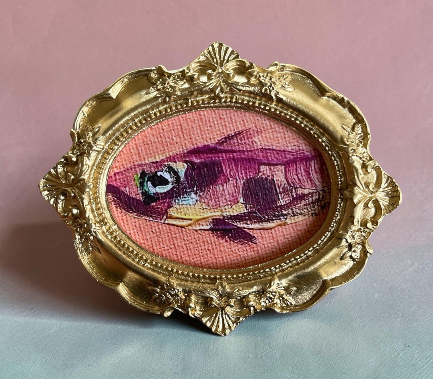 Colorful Sardine Fish mini gloss print • gold vintage style ornate frame