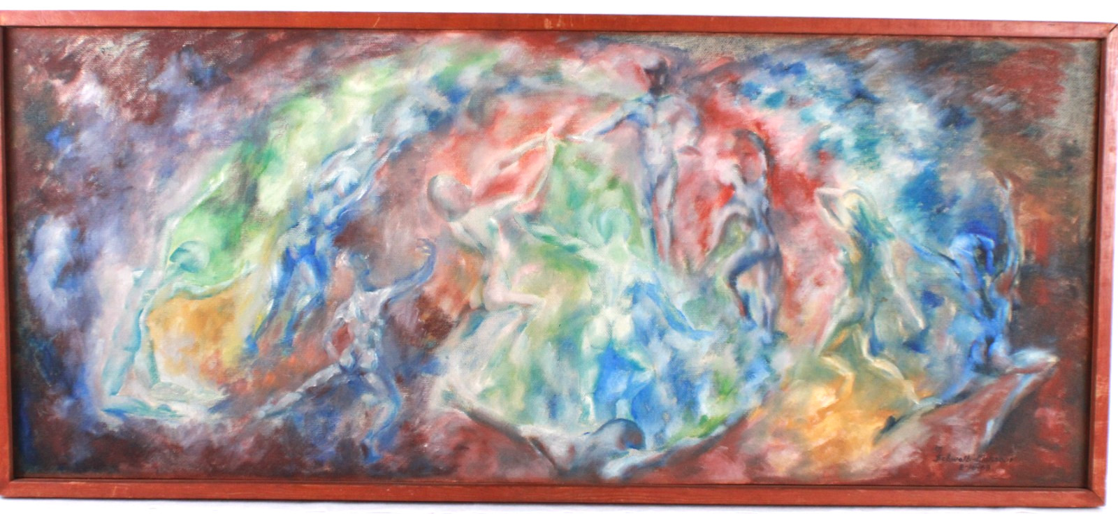 Abstract Figures Mid Century Oil Painting On Board Signed M Schwalb-Mansour 1963