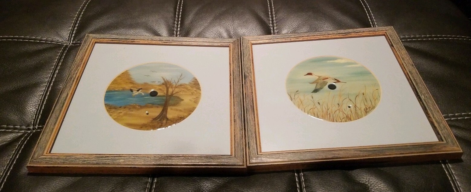 Saw Blade Metal Folk Art Hand Painted Framed Set Hunting Birds Nature Tackkett 2