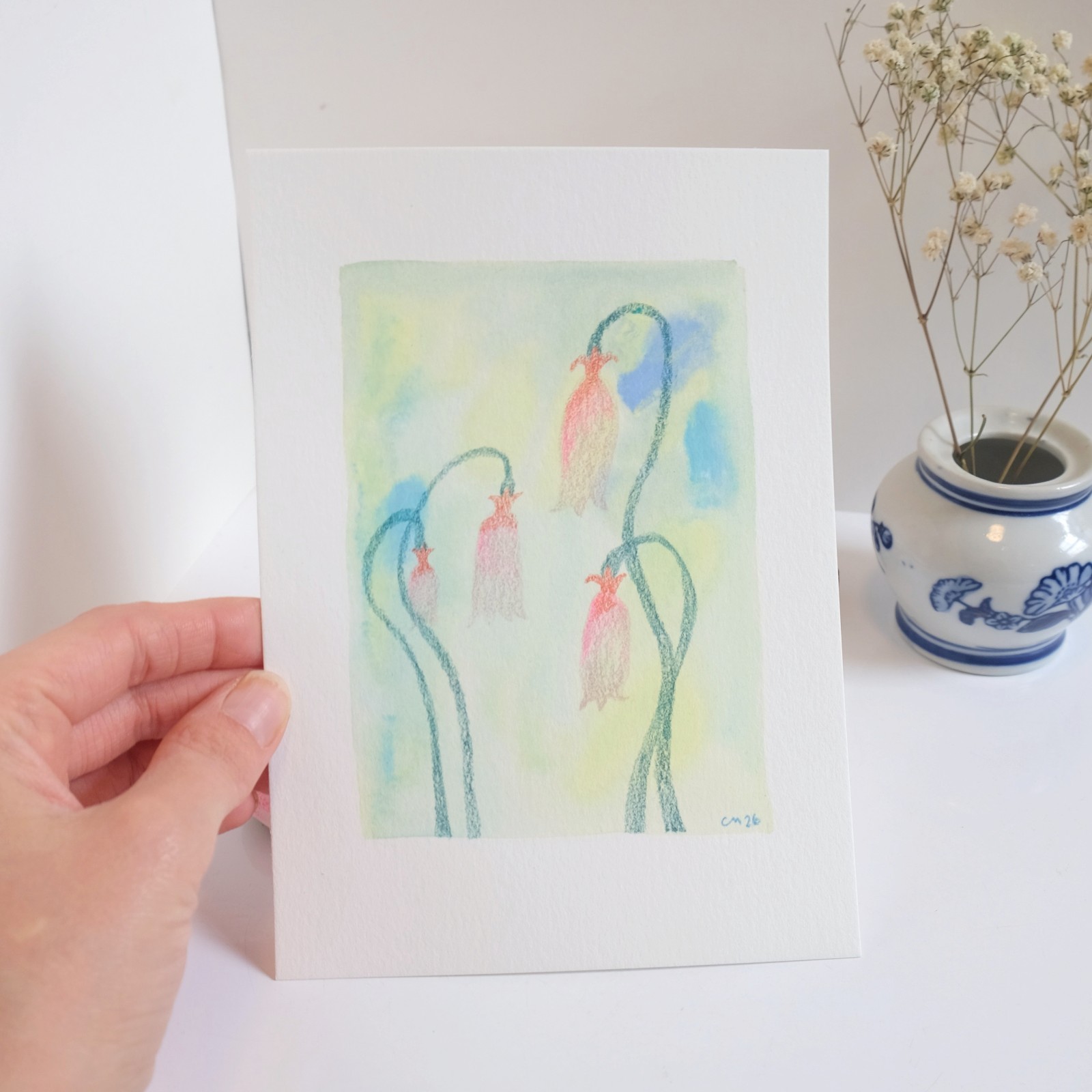 Orange Snowdrop Gouache Mystery Wildflower Painting 100% Cotton Paper 5″ x 7″