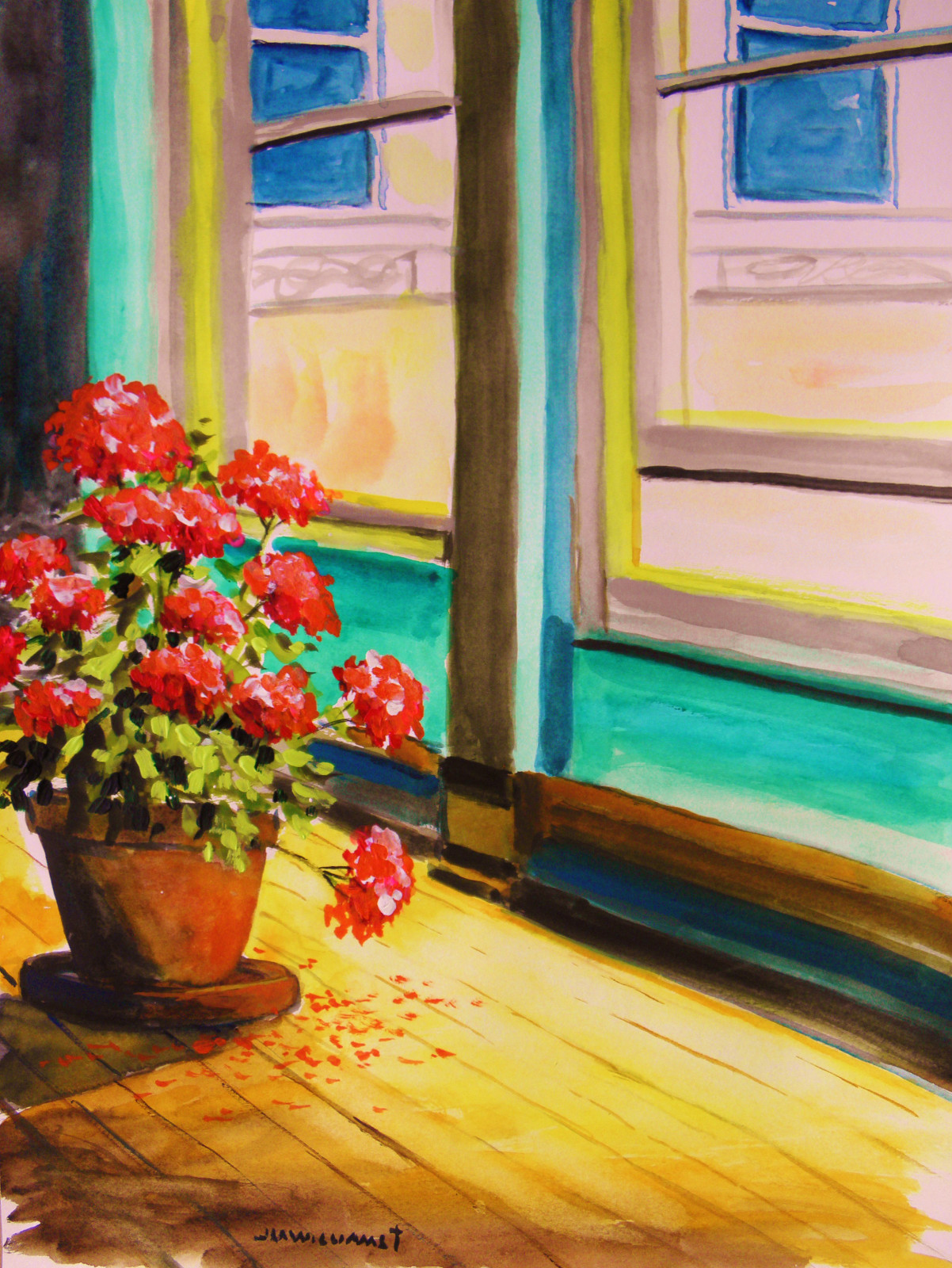 ORIGINAL Geranium Flower WATERCOLOR Painting JMW art John Williams Impressionism