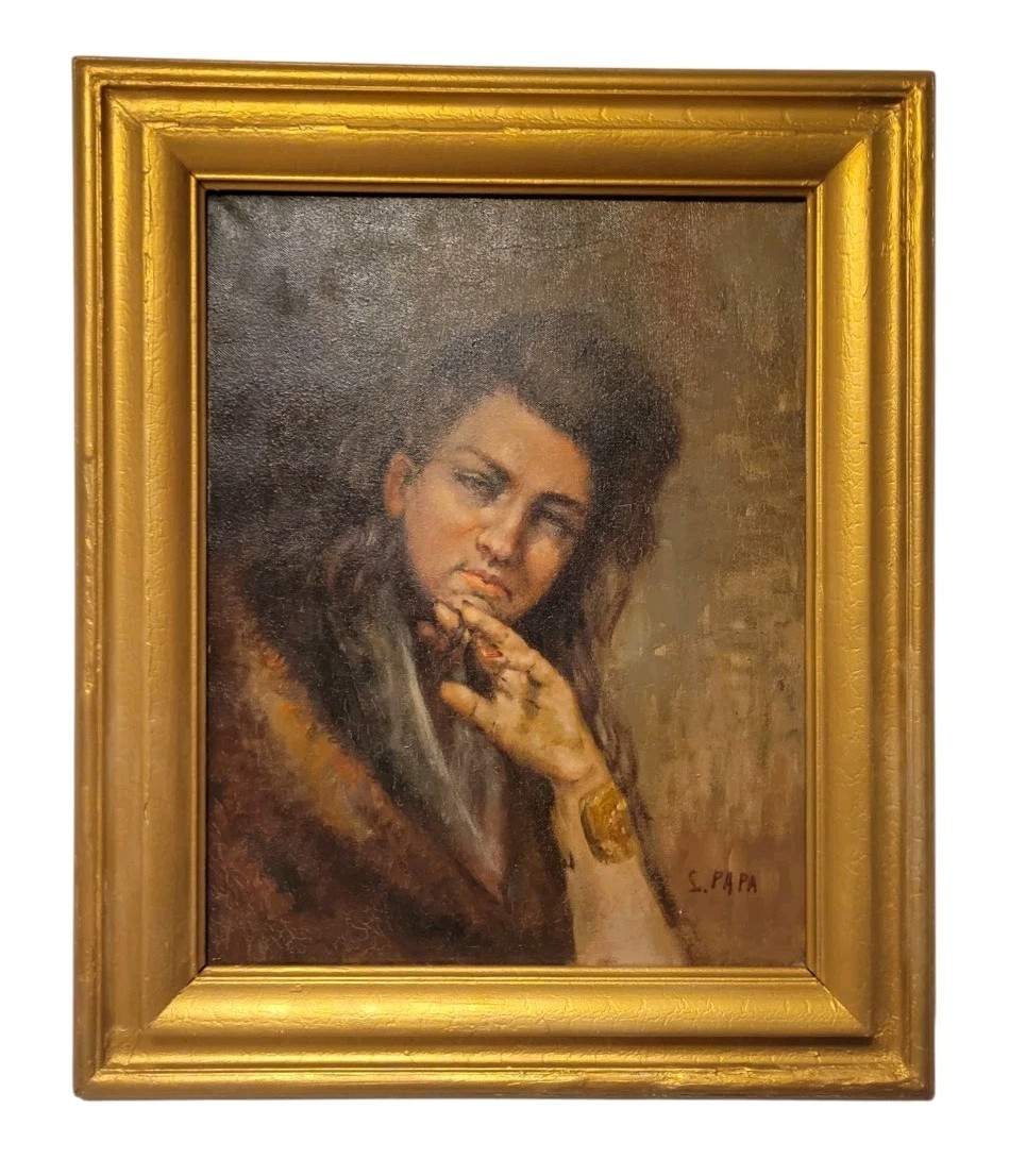 Vintage Oil Painting Portrait Of Woman Signed S Papa Gold Frame