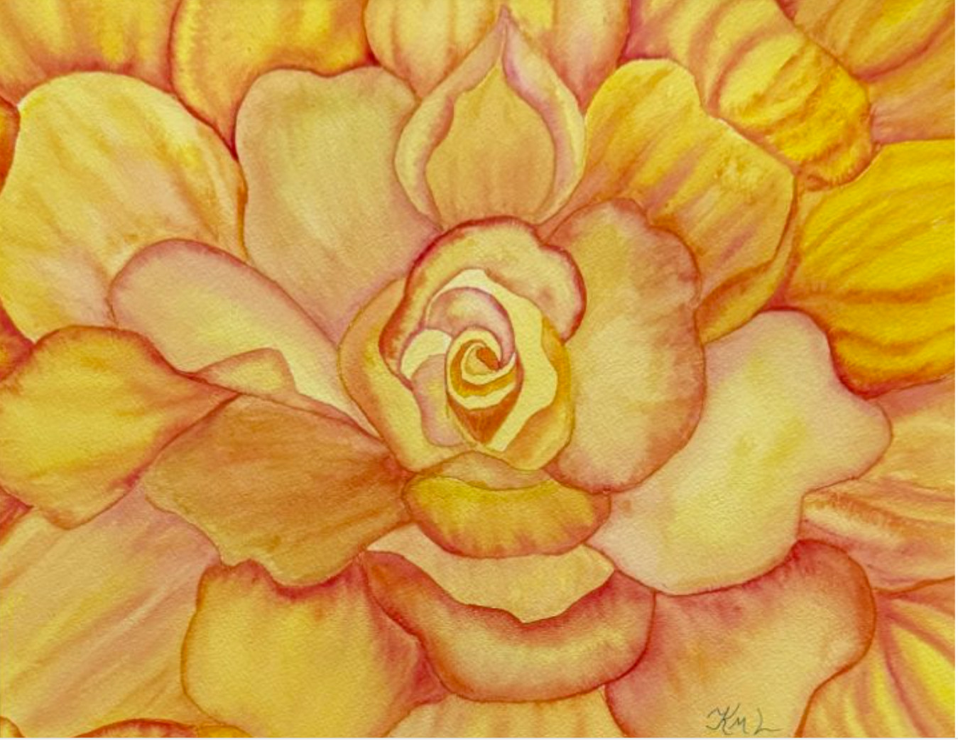 PAINTING WATERCOLOR 11X14 AND WHITE MAT 16X20 FLOWER ROSE YELLOW ORANGE ORIGINAL
