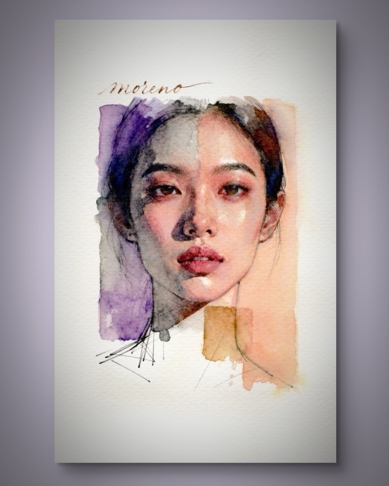 Original Female Figure Asian Portrait Classical Painting 5.5×8.5 Book page