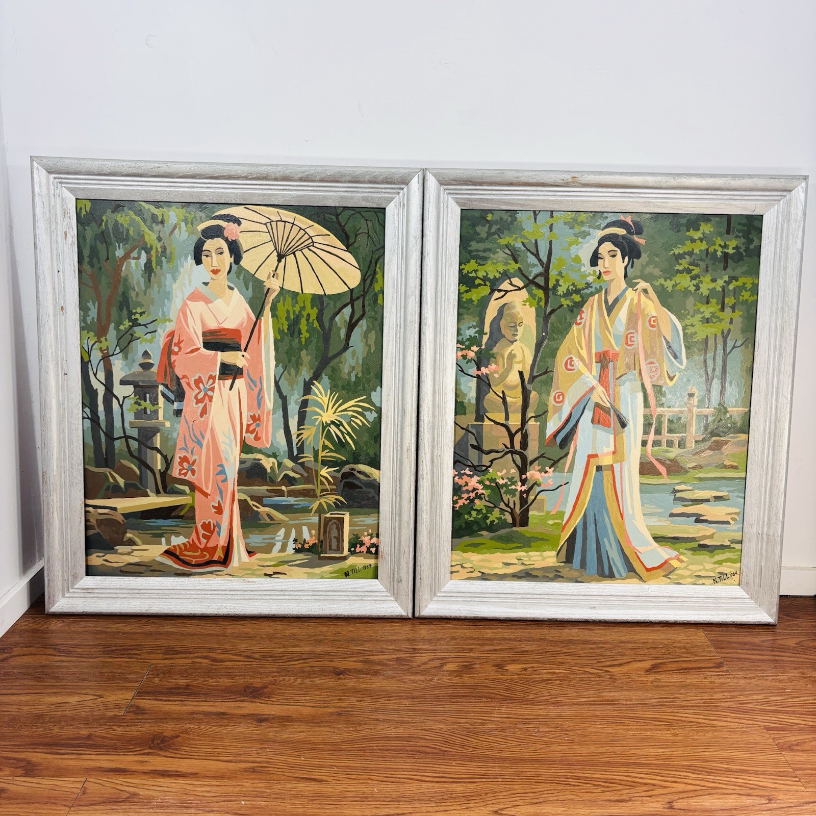 2 X Framed Paint by Numbers – Vintage Geisha Asian Japan – 1960’s Craft Master