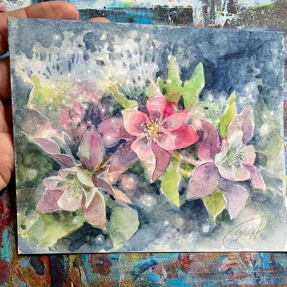 Original Floral Painting Columbines Art Garden Landscape Flowers Artwork USA