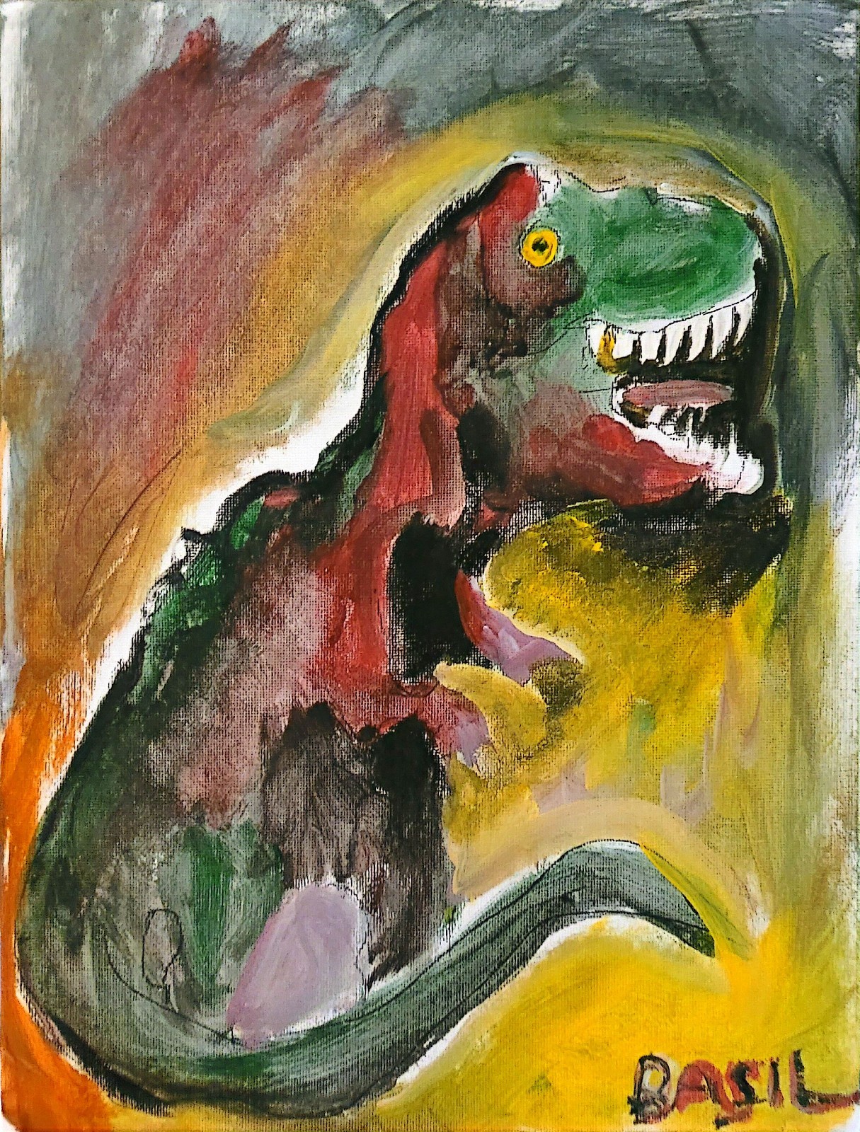 T Rex Tyrannosaurus Unique Abstract Expressionism Wall Art Canvas Board 11×14