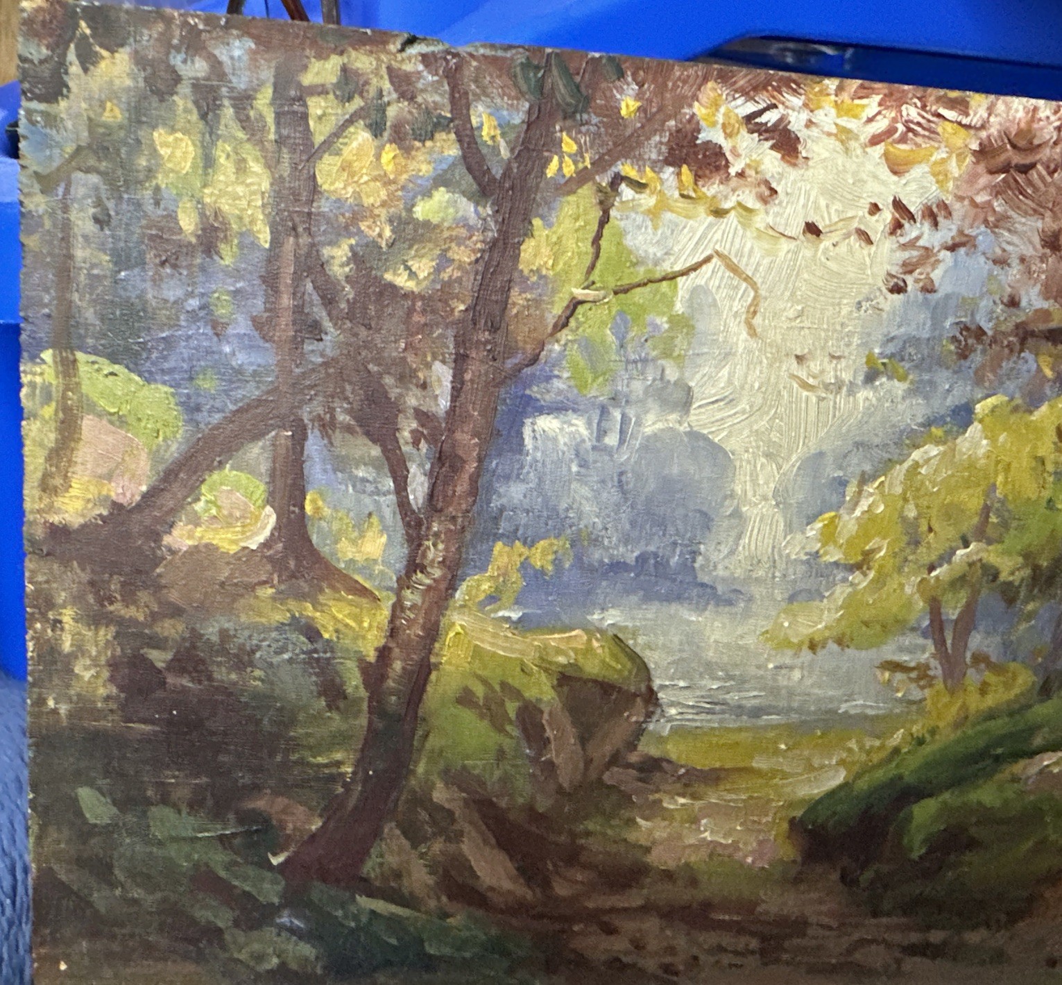 VINTAGE IMPRESSIONISM LANDSCAPE SCENE OIL PAINTING 8 1/2” X 5 1/2” 1910