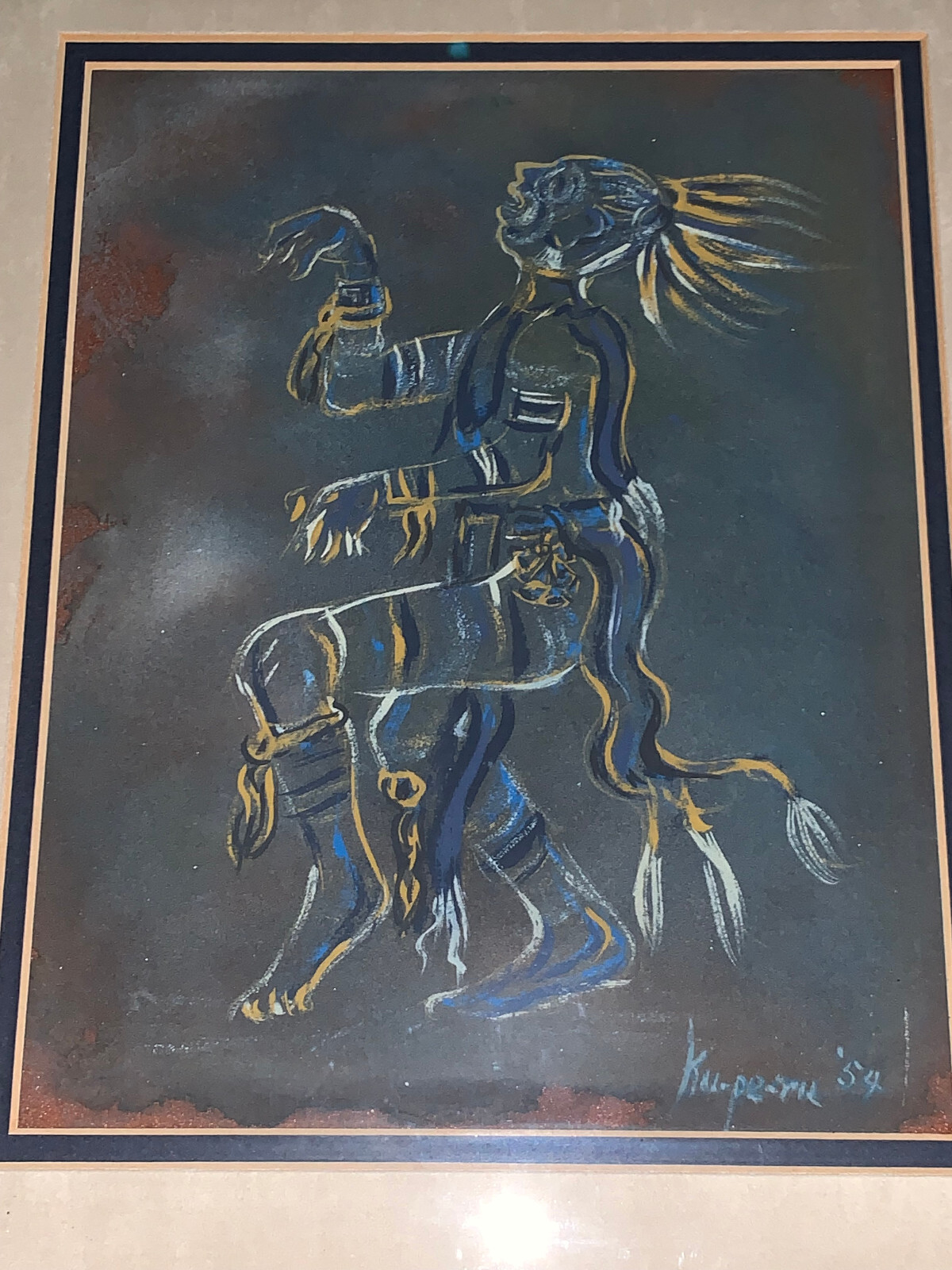Vintage Original T. Suina Indian Dancer 1954 Painting Listed New Mexico Artist