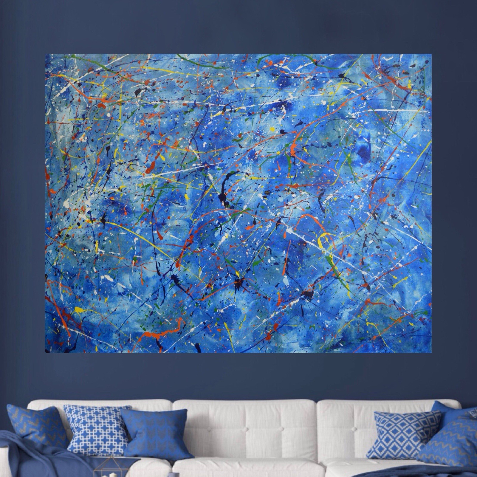Jackson Pollock Style Giant Canvas Painting 81”X62” (6 Foot 9 inch) Abstract XXL
