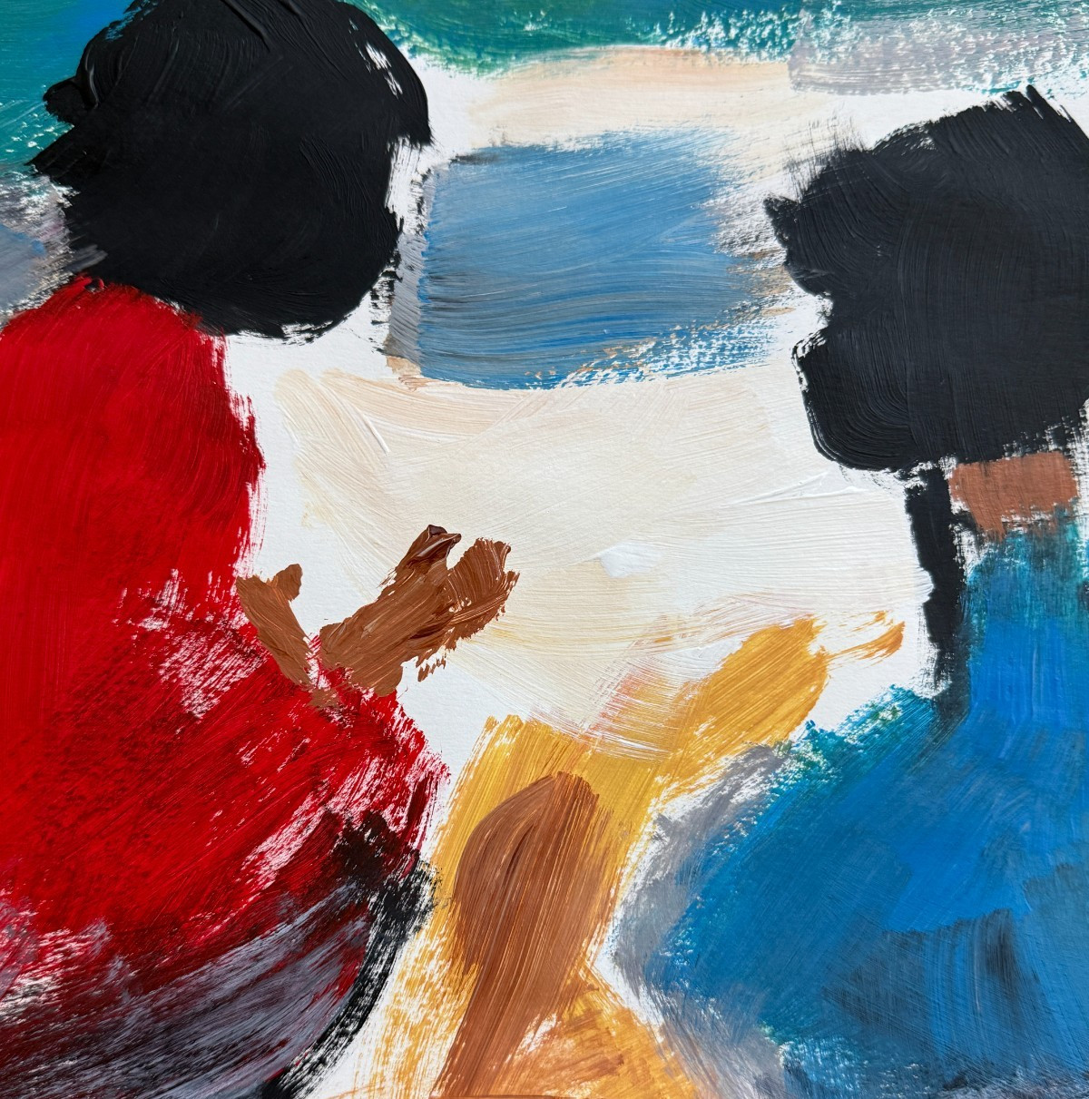 Original 11×14 Expressionist Hand Painted Signed Acrylic Paper Art Kids at Beach