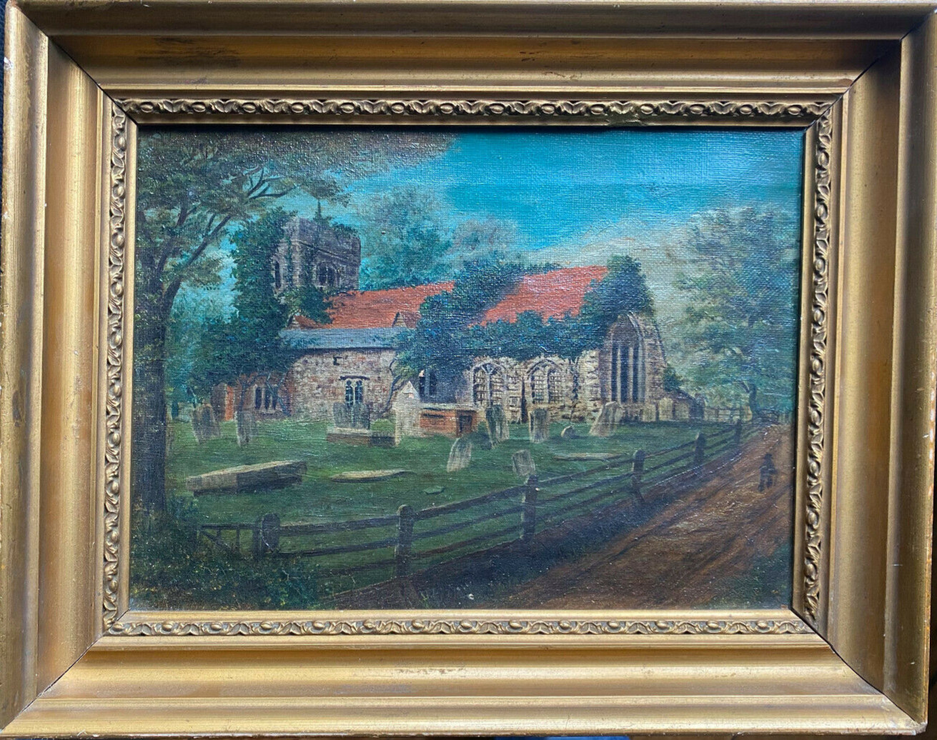 Oil Painting Romantic Church Details Masonry Rankenblumen Cemetery Band