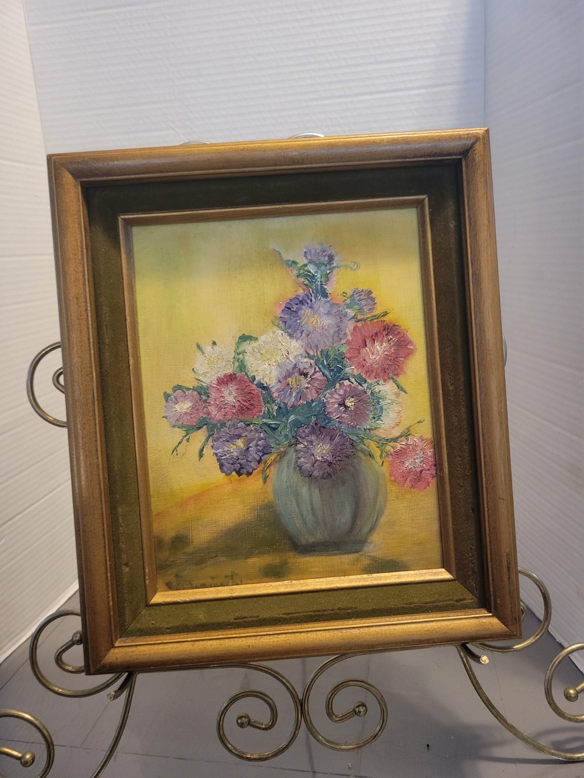Vintage Oil Painting Still Life Vase of Flowers Floral Art Artist Signed
