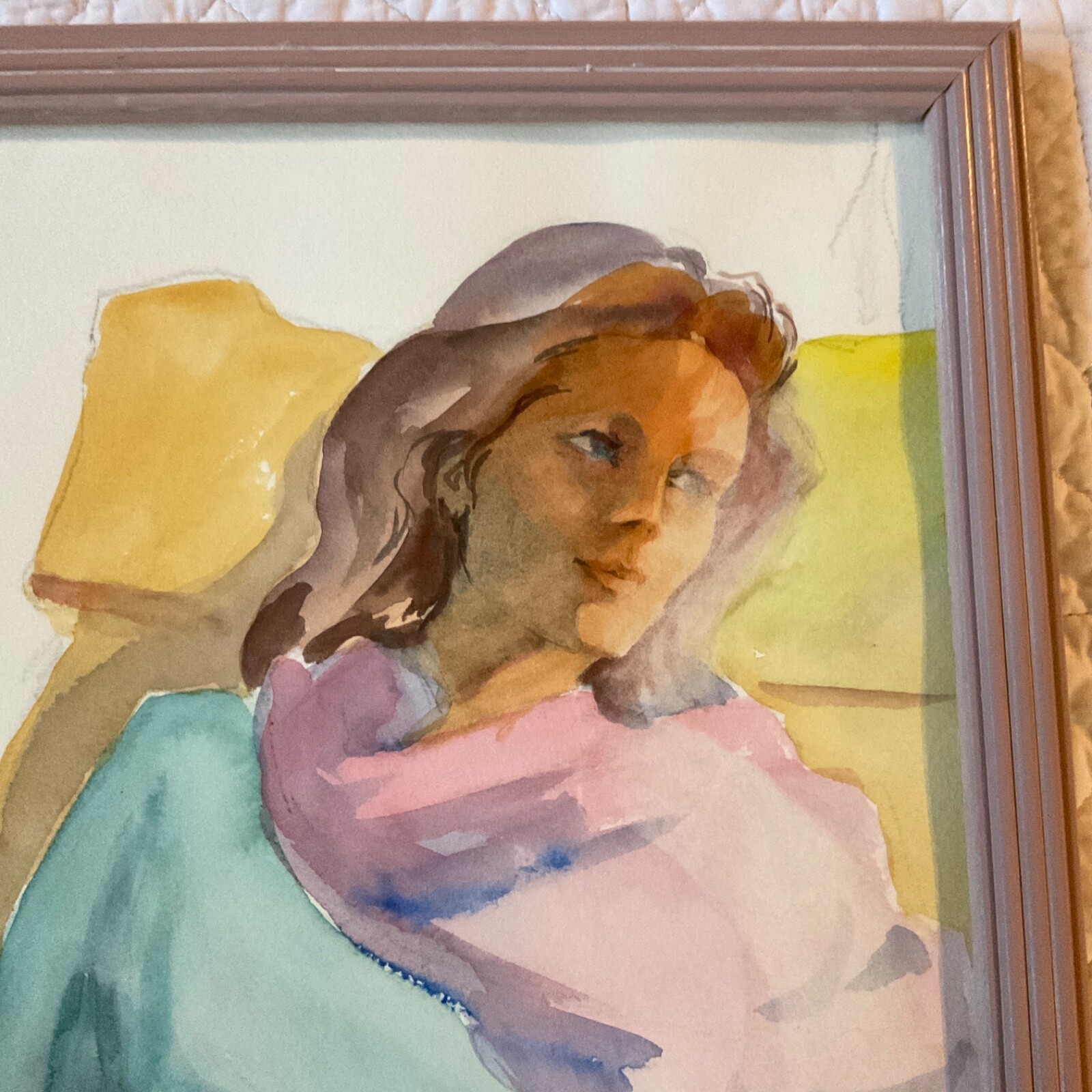 Modernist expressionism woman lady portrait original watercolor PAINTING framed