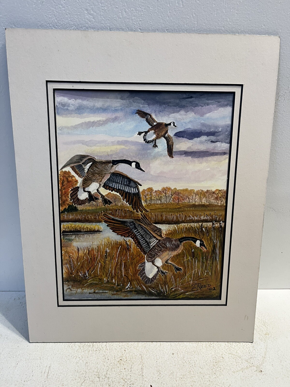 – 11×14 Hand Drawn Original Painting Zola Reed 2002 Canadian Geese Waterfowl
