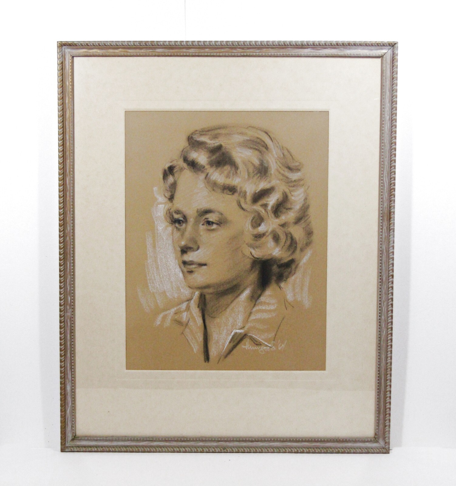 Vintage 1964 Portrait Drawing of a Woman, Signed Framed Art
