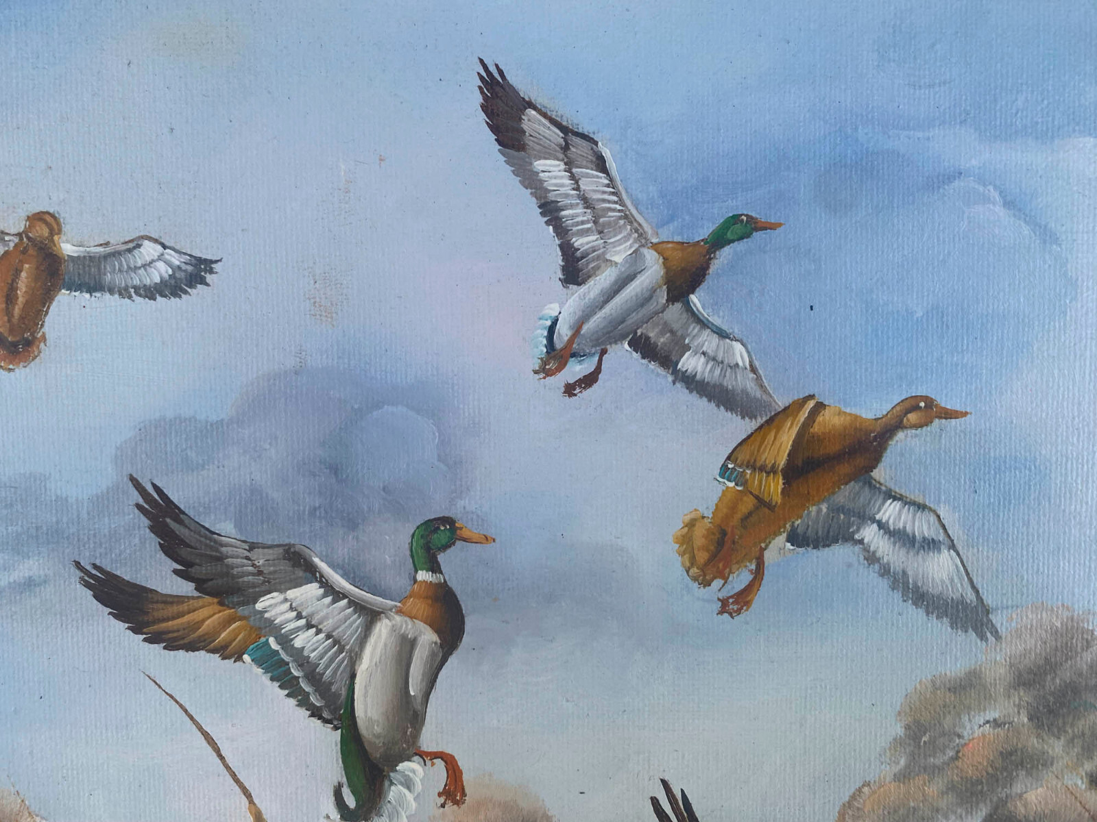 Bruce Taylor «Secret Spot» Original Acrylic Mallard Ducks Painting 1989 17×21