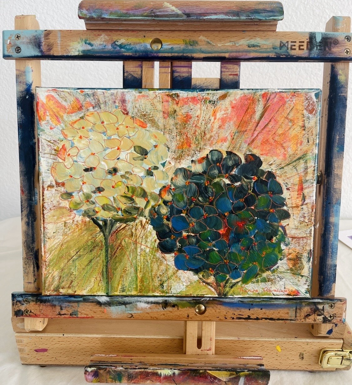 9×12 Original Hydrangea Painting Acrylic Expressionist Floral Canvas Art