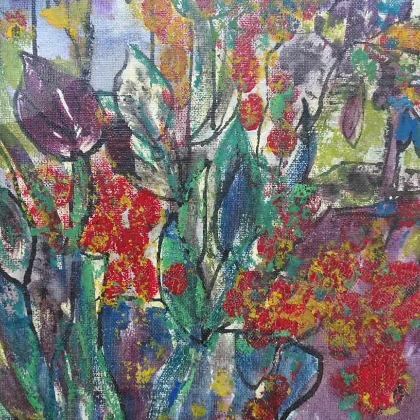 Mid Century Floral Abstract Impressionism Oil Painting Framed Signed 14.75×10.75