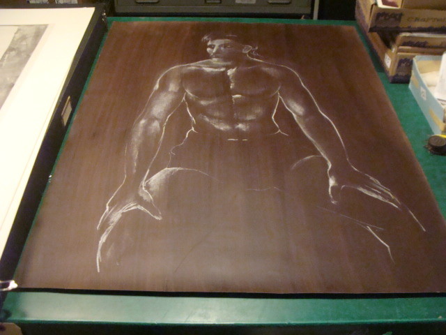 Vintage original LESLIE SNOW (Feron) Art MALE SHIRTLESS gay interest 29 1/2×40″