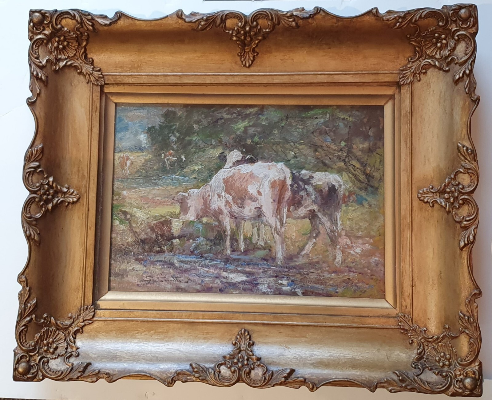 George Smith – British Impressionist – oil painting with cows -circa 1930