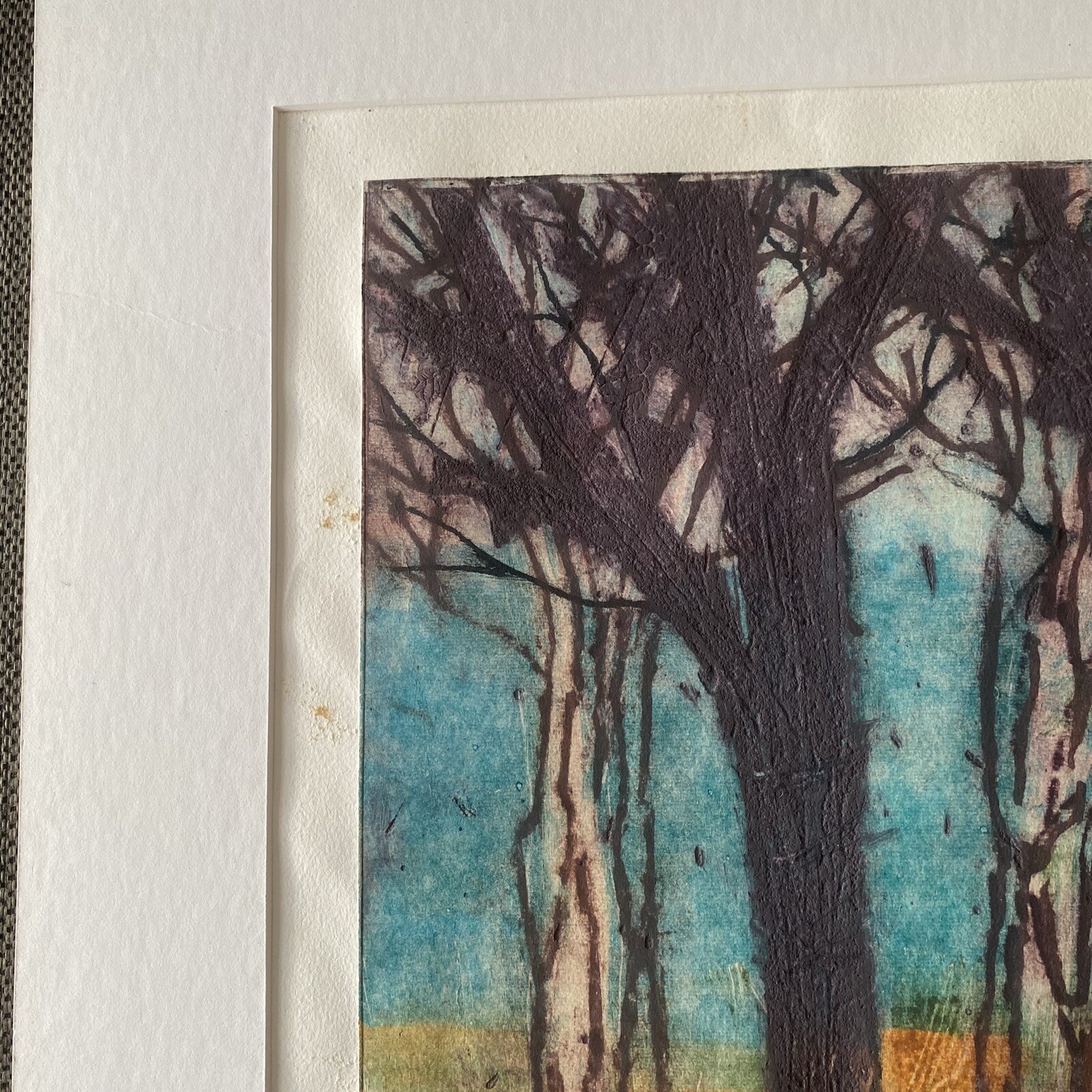 Autumn – Late Fall Trees Landscape Painting Matted – Sparse Forest Modern Art