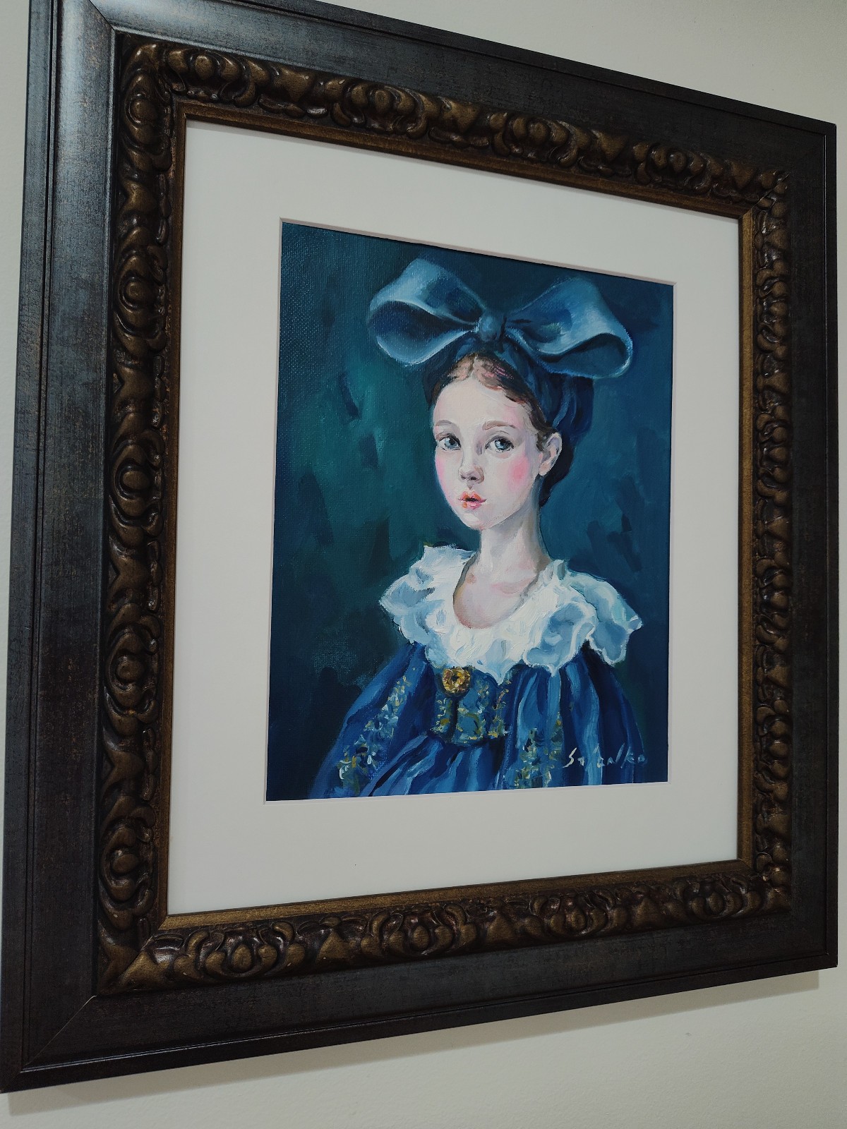 Original portrait of woman, Girl, Contemporary art, Old Fasion costume, Framed
