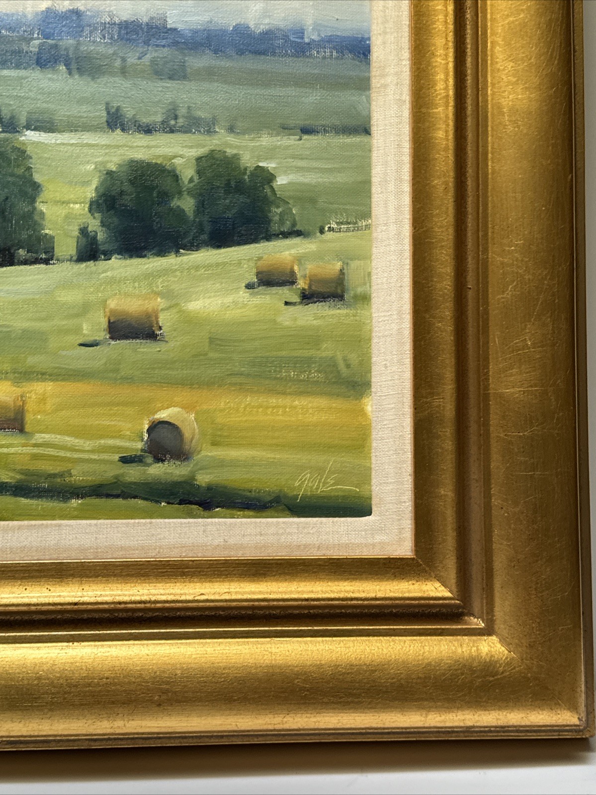MARK GALE PAINTING IMPRESSIONIST FARM LAND HAY BAILS LANDSCAPE FAMOUS LISTED 16″