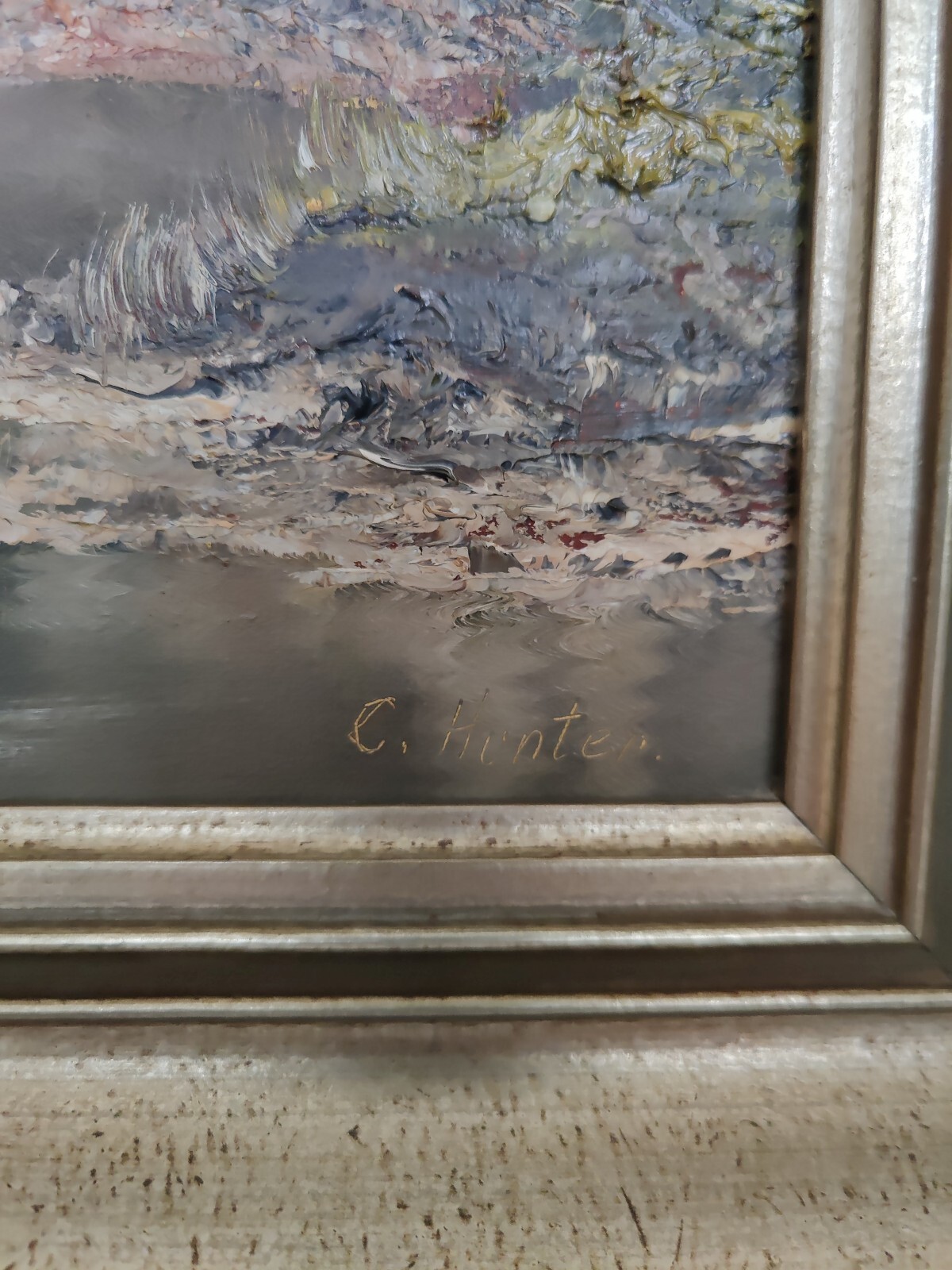 C. Hunter – lake with mountain panorama 47×58 cm oil painting 1841-1904 Scotland