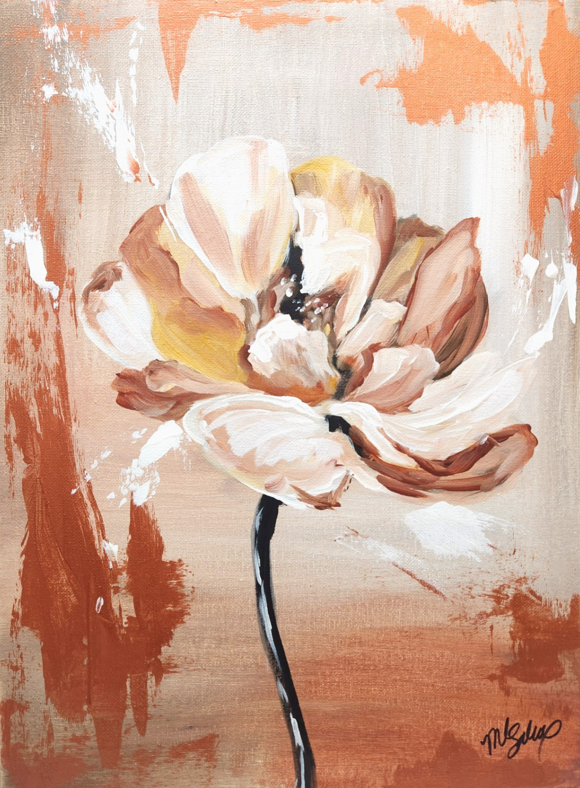 Cream Floral Painting 12×16 Original Contemporary Flower Art