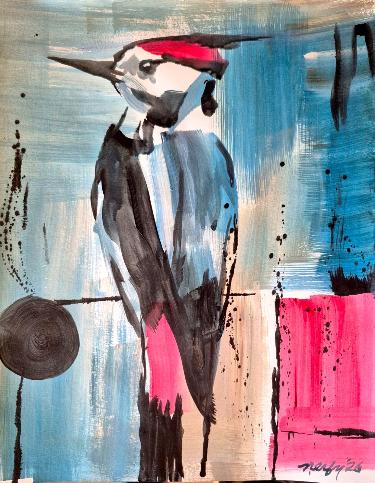 Original Signed 11×14 Expressionist Bird Acrylic Painting Vivid Home Decor P167