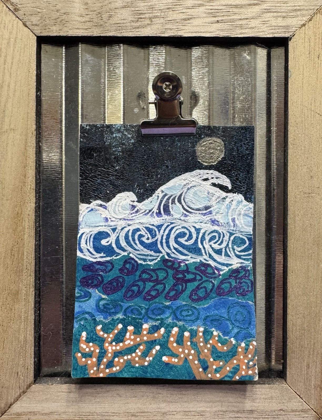 Original Collage Seascape ACEO Acrylic And Ink Art Card Signed Mini Painting