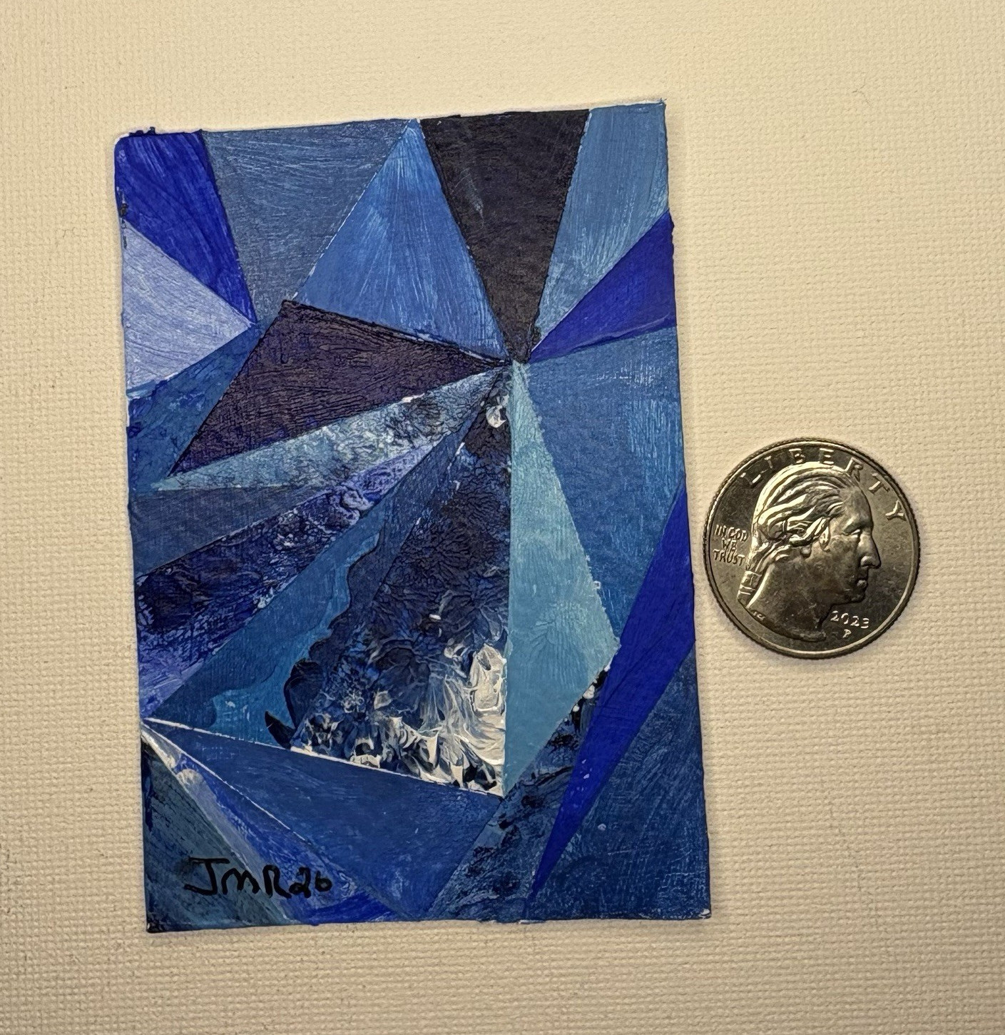 JMR Signed Abstract Geometric Miniature Painting Original on Paper