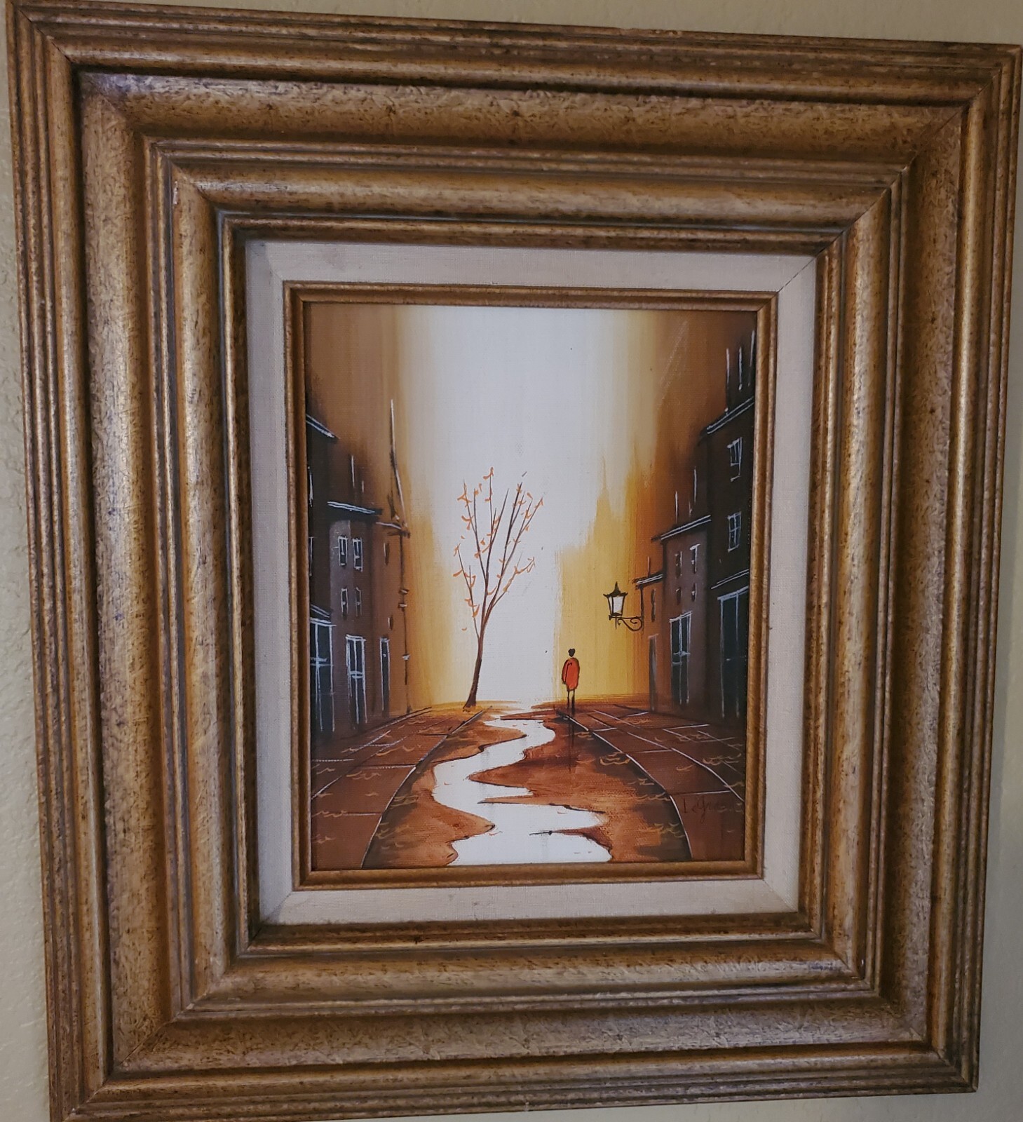 c1960s Albert LeGrand Solitary Walker French St. Oil on Canvas Painting Signed