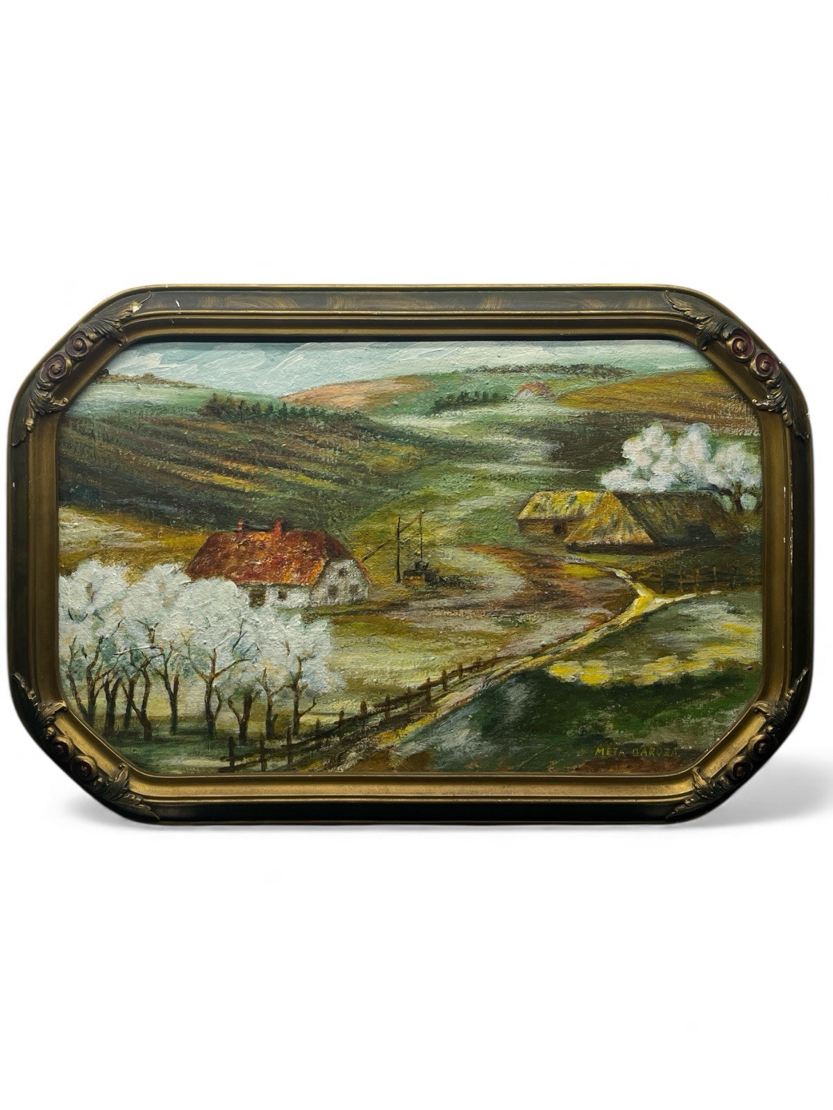 Vintage Framed Country Scene Oil Painting – 18×24 Morilla Canvas Panel