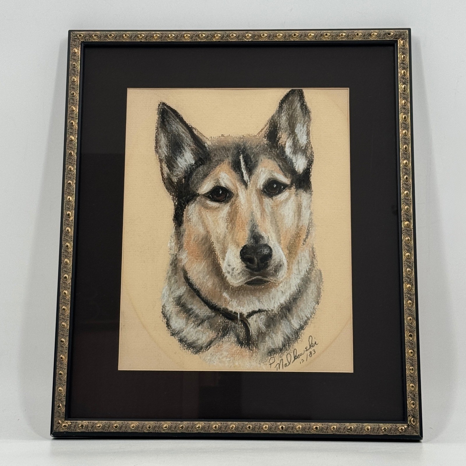 Vintage Dog Pastel Portrait Signed & Dated 1983