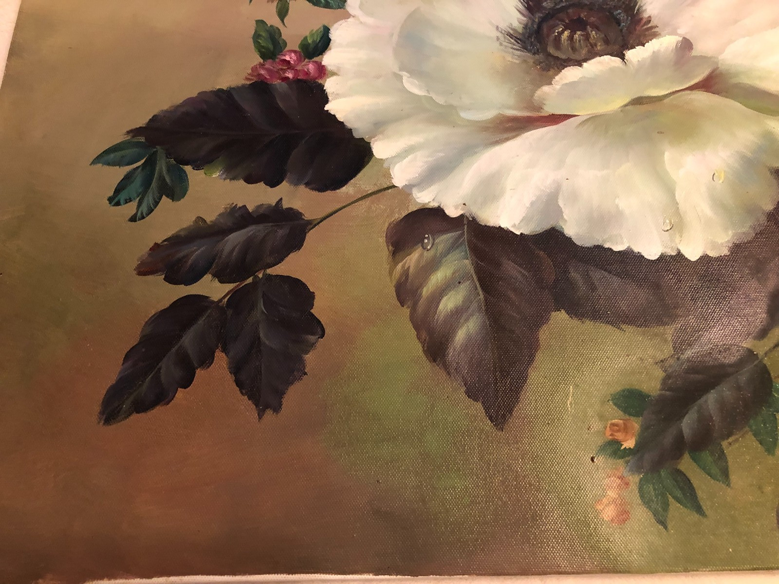 Vintage oil on canvas floral oil painting signed Durrance 24 in. x 36 in.